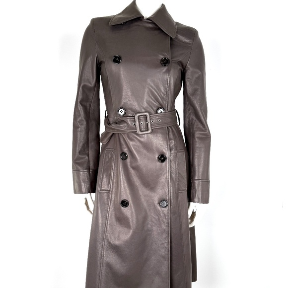 NWT Dolce & Gabbana Brown Long Collared Belted Long Leather Coat Jacket - Picture 1 of 13